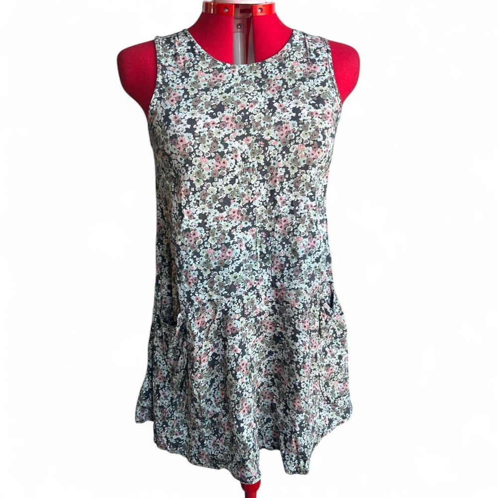 American Eagle Pink & Green Floral Sleeveless Dress With Pockets Size Medium